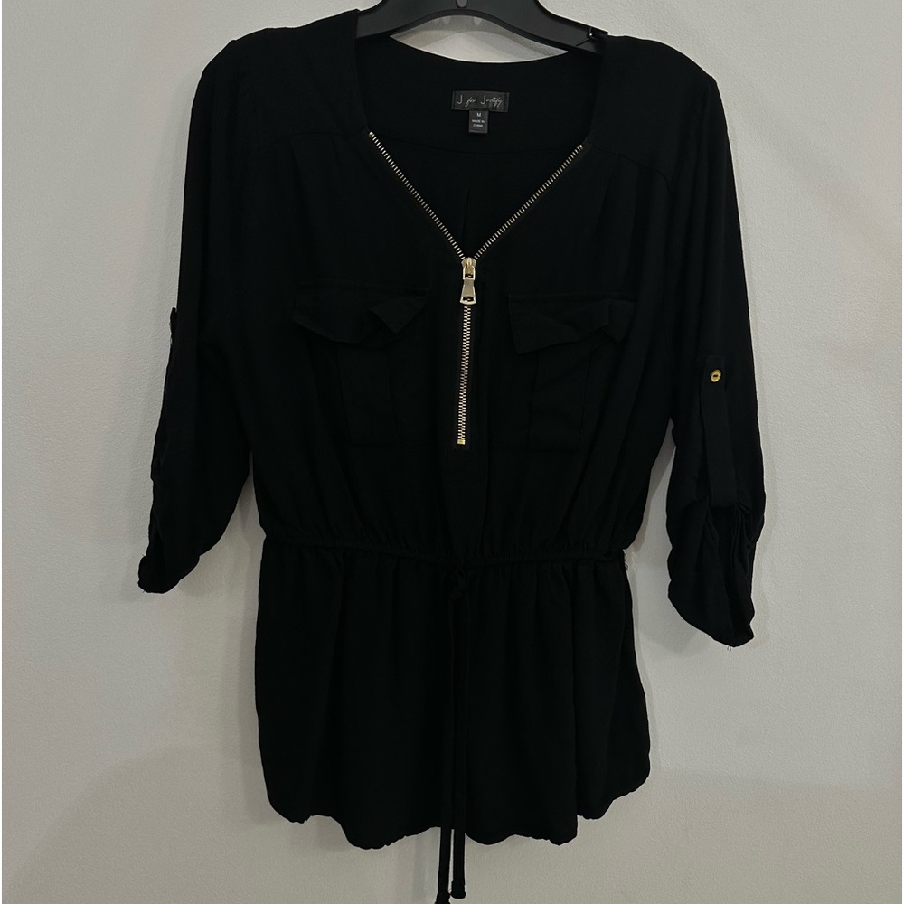 J for Justify Black Peplum Top with Elastic Waist